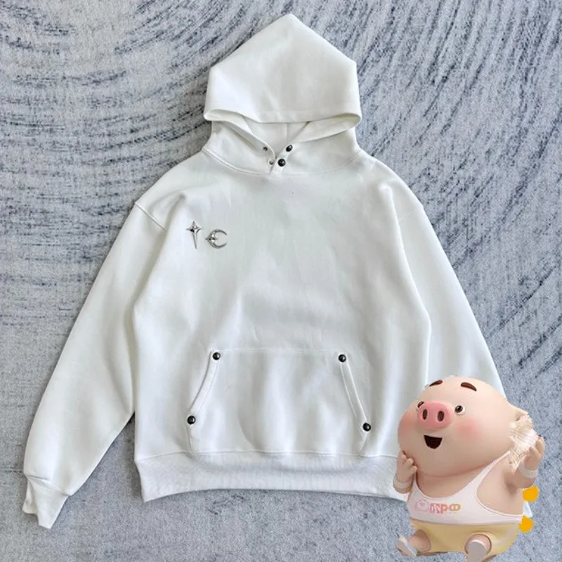 

New Top Quality Thug Club metal geometric pattern buckle decoration Hoodie Men Women Pullover Oversize Hooded