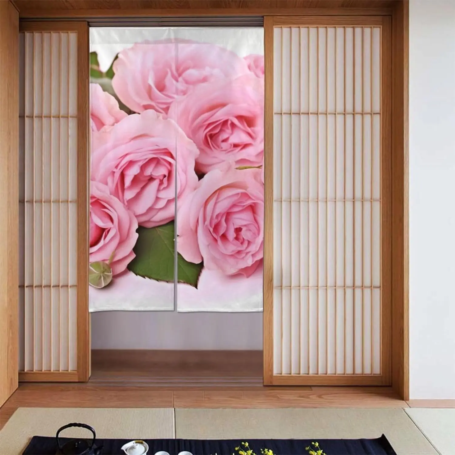 Romantic Rose Print Door Curtain Bathroom Partition Curtains Noren Curtain Living Room Kitchen Entrance Doorway Curtains