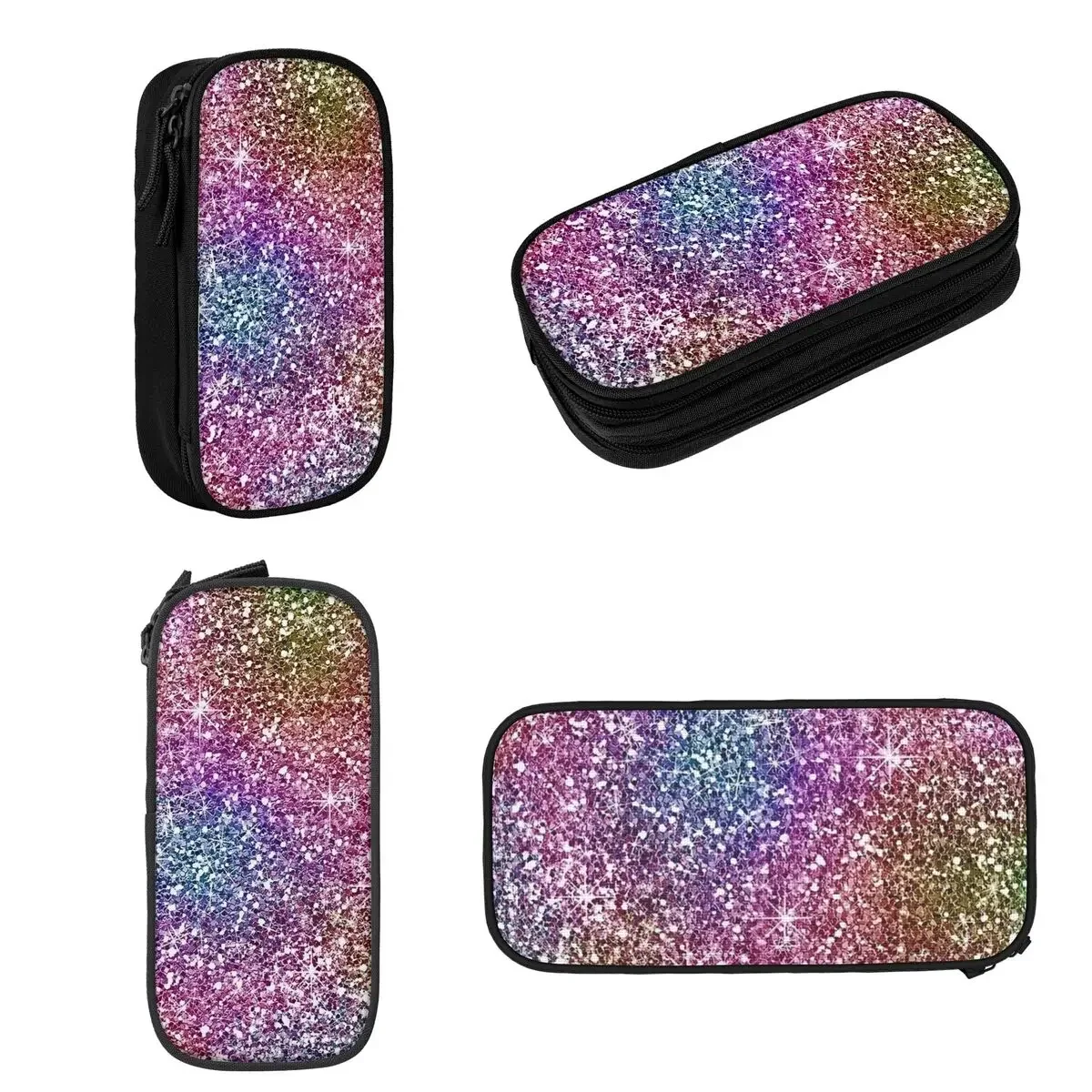 Rainbow Glitter Texture Pencil Cases Large Storage Pen Bags Pen Box Pencil Pouch For Boys Girls Students Stationery School