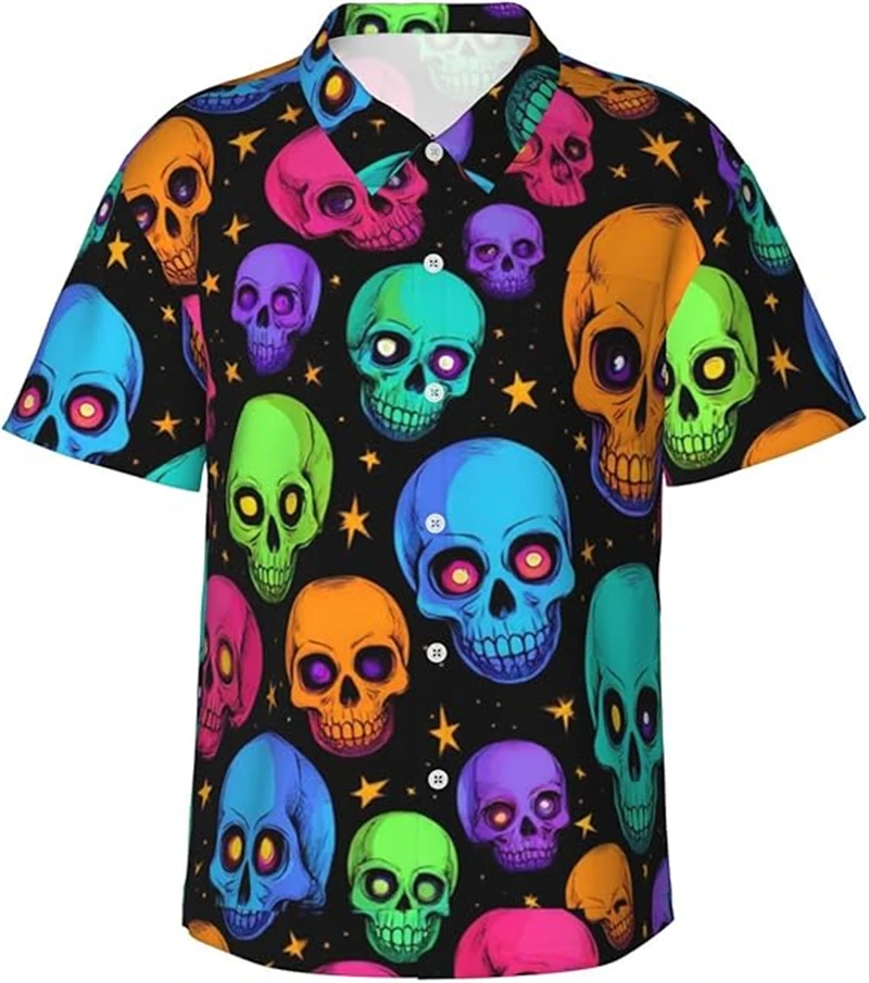 

Retro Hawaiian Shirts Men Clothing 3D Animal Texture Printed Short Sleeve Tops Cool Outdoor Lapel Blouse Y2k Summer Button Shirt