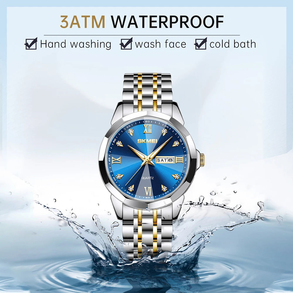 SKMEI Luxury Stainless Steel Quartz Wristwatch For Men Women Casual Week Date Waterproof Male Female Ladies Watches reloj hombre