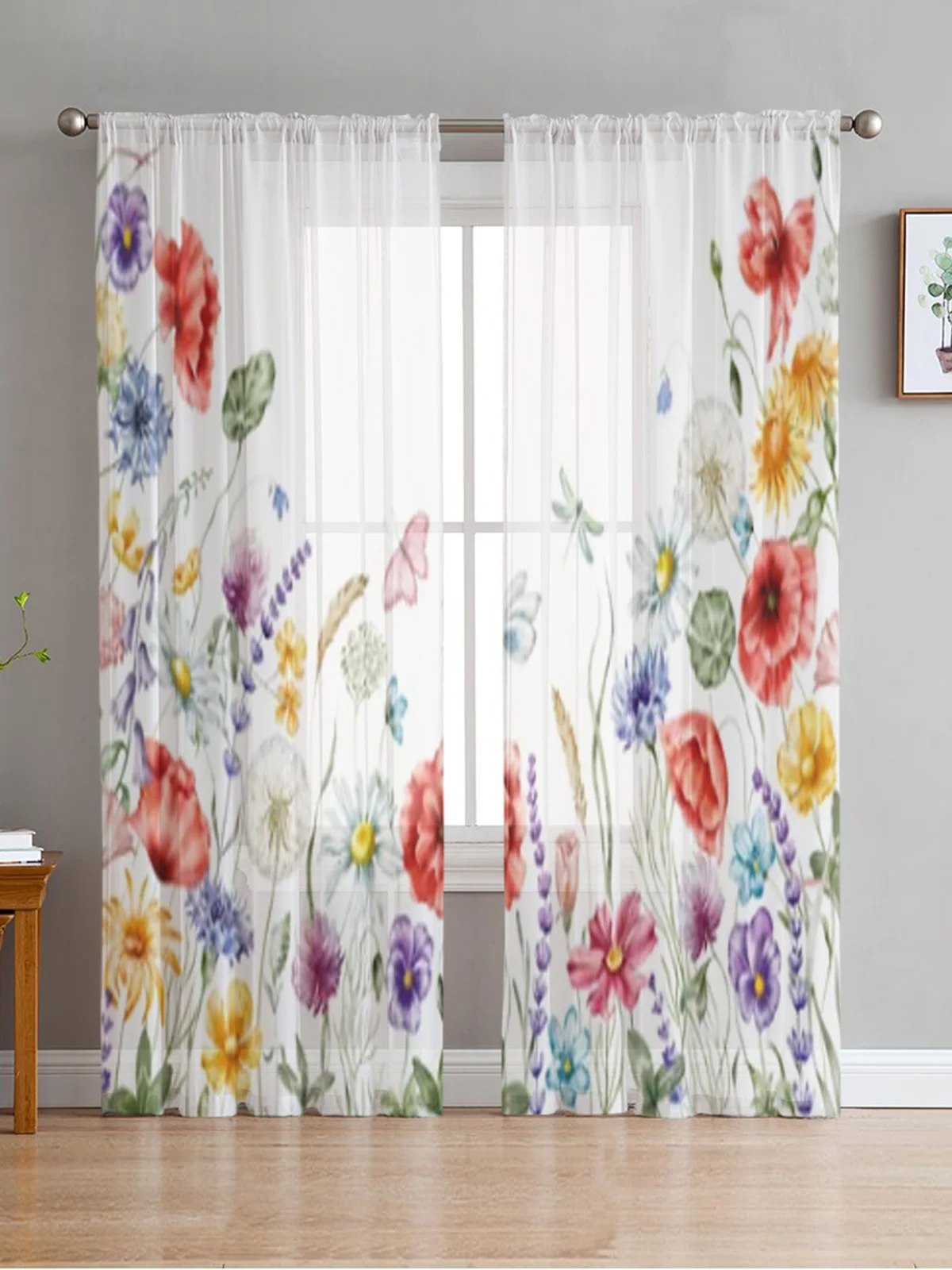 

Wildflowers Summer Flower Chiffon Sheer Curtains For Living Room Bedroom Decor Kitchen Window Voiles Tulle Curtain