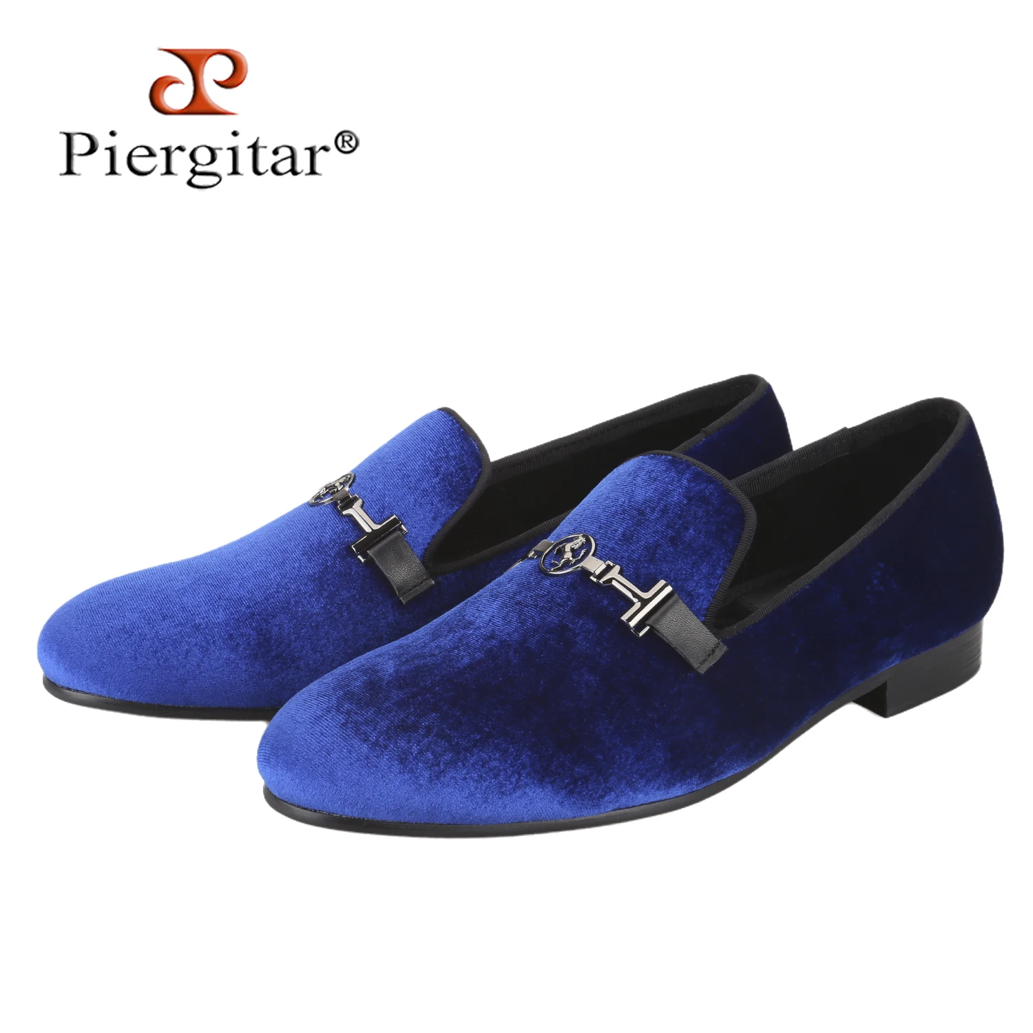 Piergitar Four Bright Colors Velvet Slip-On Loafers With Gun Colored Pony Buckle For Party Wear Handmade Men's Smoking Slippers