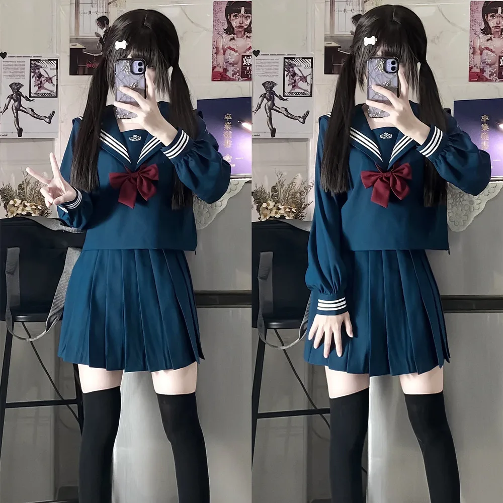 Uniforme escolar japonés JK para mujer, traje de marinero con lazo Seifuku, Falda corta plisada de cintura alta, conjuntos Sexy, disfraces de uniforme de marinero lindo