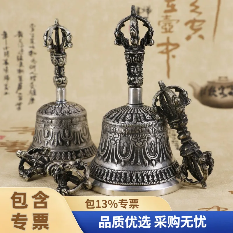 Nepalese Handmade Copper Vajra Bell and Dorje Five-Pronged Vajra Healing Decorative Buddhist Item