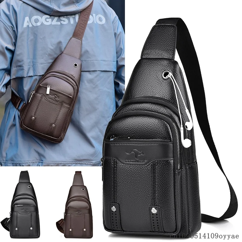

Luxury Brand Man Chest Bag Leather Crossbody Bag For Men Travel Sling Bag Black Brown Messenger Shoulder Bag Male