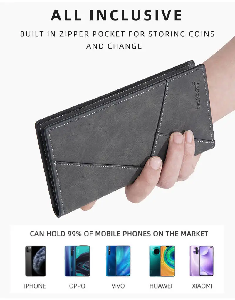 Baellerry Men's Custom Engraved Long Wallet PU Leather RFID Blocking 10+ Card Slots Zipper Gift Large Capacity Clutch