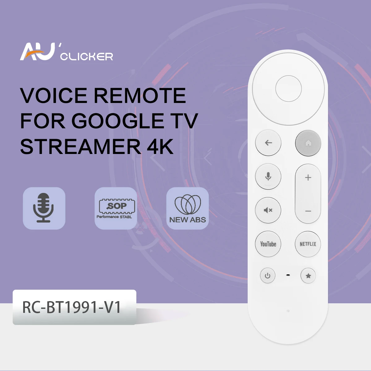 New RC-BT1991-V1 Replacement Remote Control Fit For Google TV Streamer 4K HDR Voice Remote Control with Find My Remote Feature