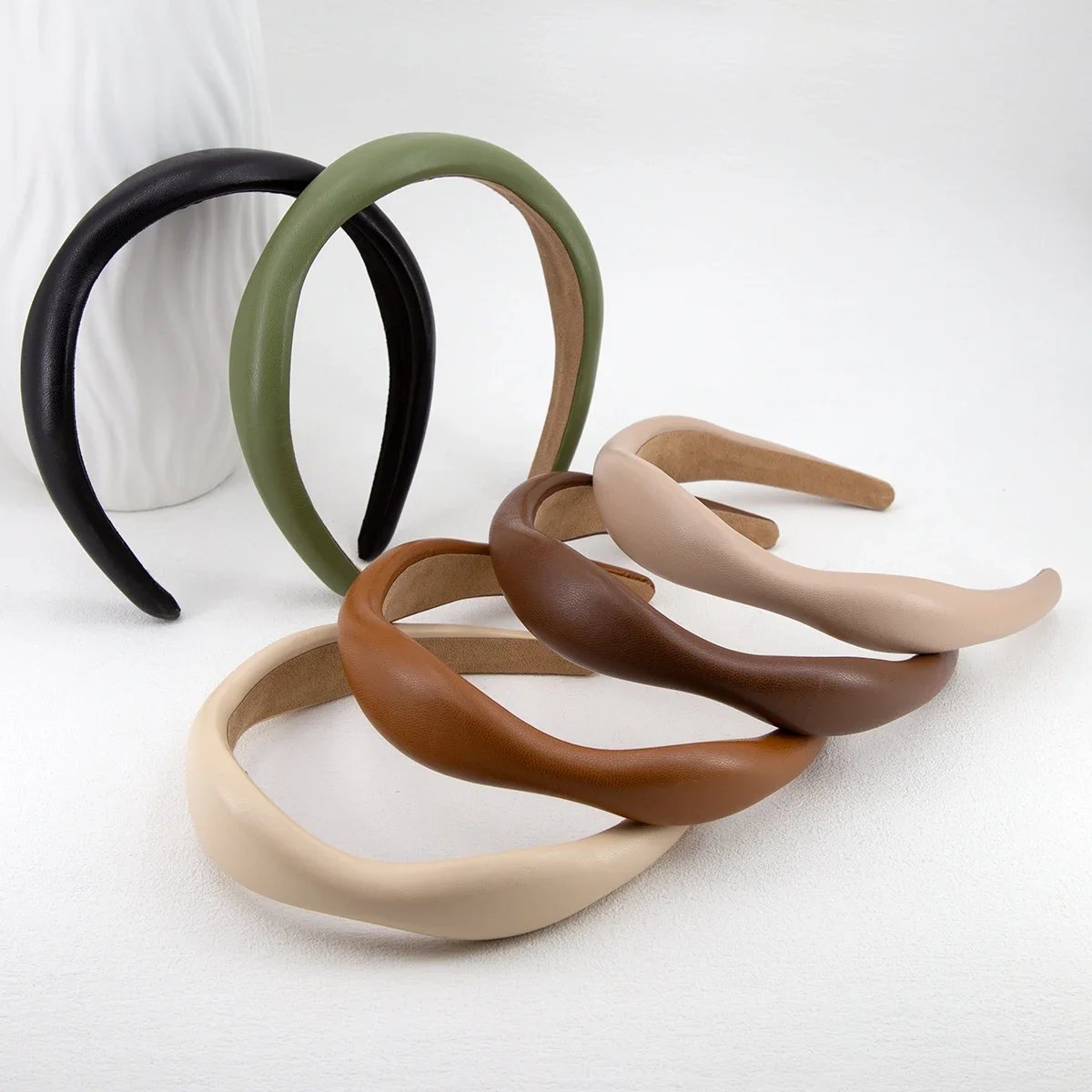 

3.5cm Vintage Irregular Solid Leather Hair Hoop Headband High Quality Twisted Artificial PU Leather Hair Accessories