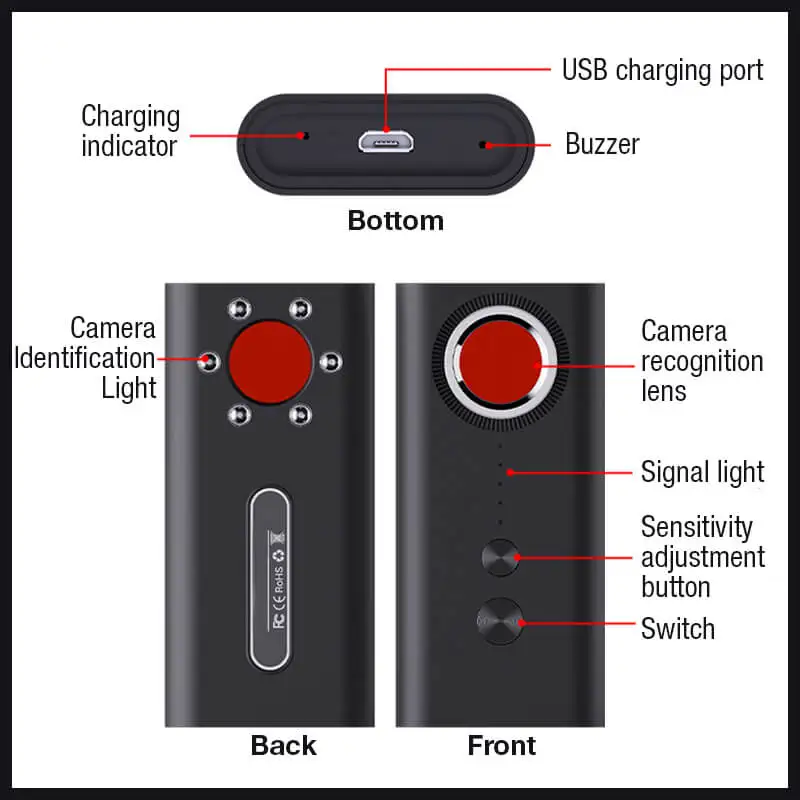 Hidden Camera Detectors Wireless Signal Detector Bug Detection Anti Spy GPS Detector Anti-tracking RF Signal Scanner Device