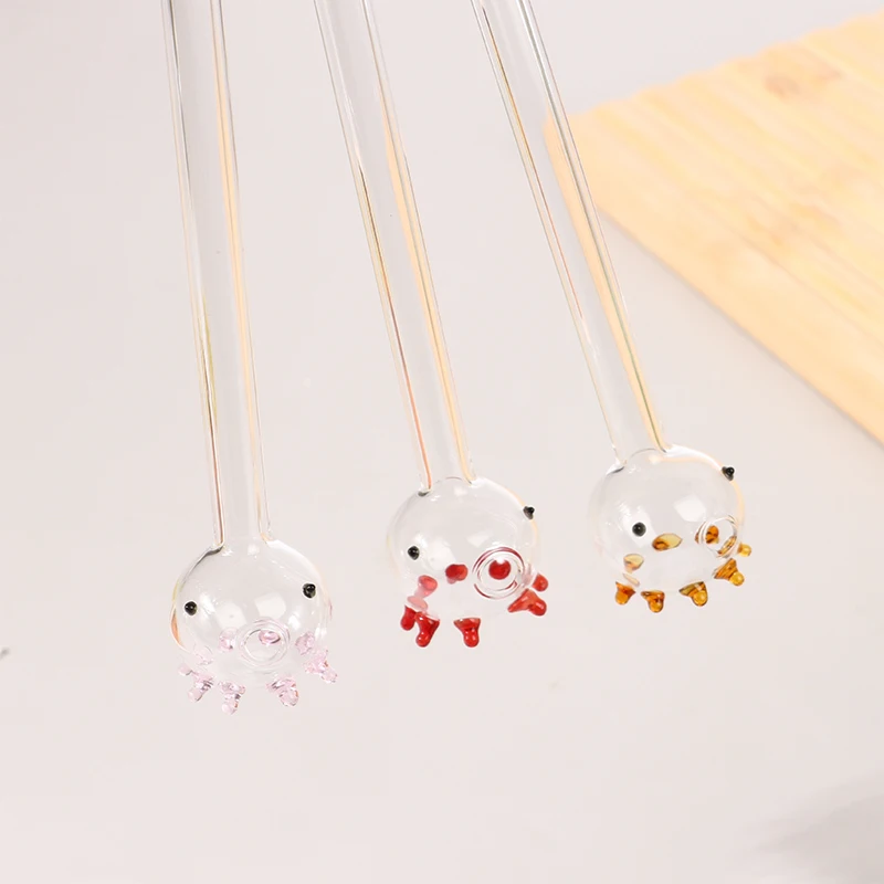 หลอดดื่มปิเปตสี8สี1ชิ้นหลอดดูดการ์ตูนปลาหมึกหลอดดื่มเพื่อสุขภาพทำจากแก้วรักษาสิ่งแวดล้อมคุณภาพสูงสำหรับตกแต่งบ้าน