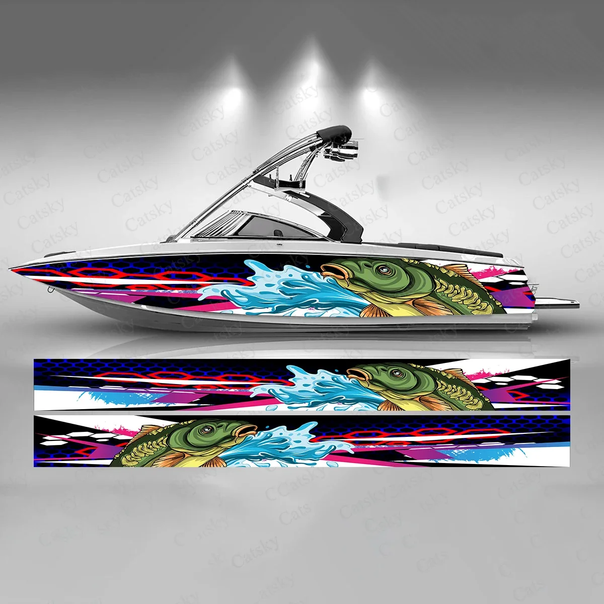 Seabass Fish Abstract Geometry Boat Sticker Fashion Custom Fish Boat-Sticker Vinyl Waterproof Boat Wrap Graphic Boat Wrap Decal