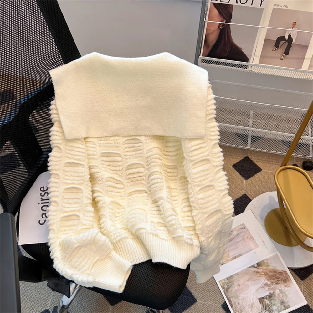 Maglione pullover di lusso lavorato a maglia con colletto alla marinara bianco da donna Harajuku Y2k maglioni coreani a maniche lunghe abiti vintage anni 2000 2025