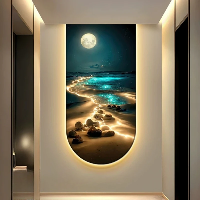 Ocean Waves Wall Lamp Entrance Decoration Light Painting Moon Corridor Hanging Painting Light Sea Home Living Room Mural Light