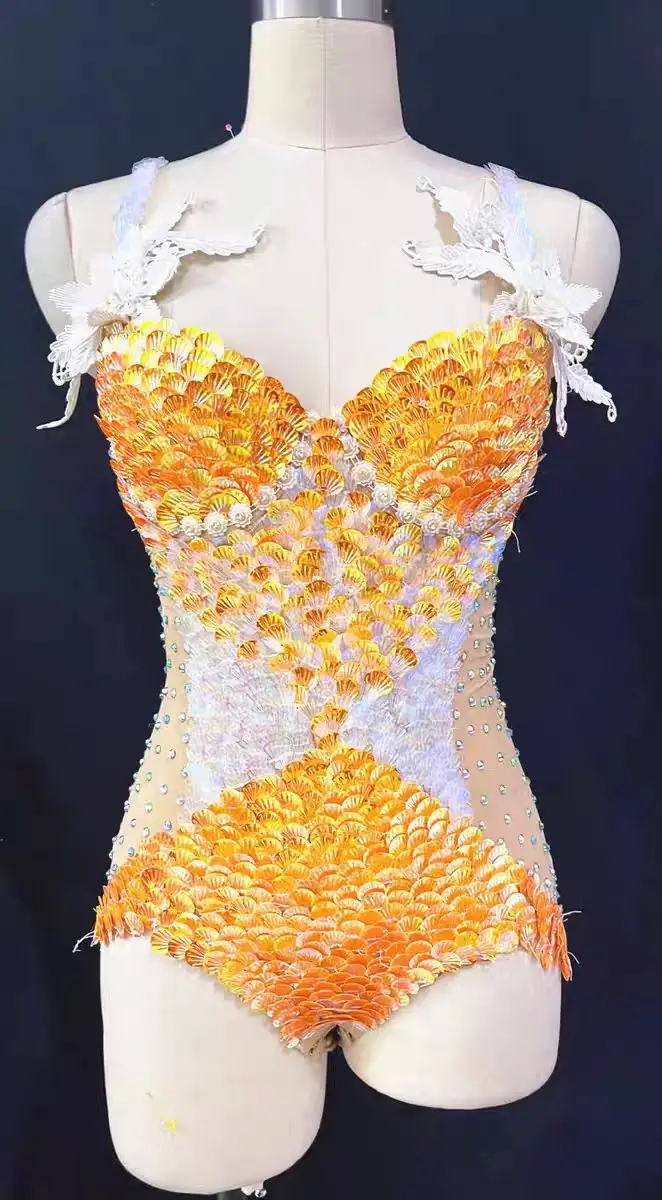 Sparkling Diamond Studded Sexy Jumpsuit Nightclub Bar Female Singer Dance Team Performance Outfit oceanarium Performance Costume