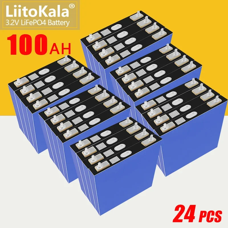 

24pcs LiitoKala GRADE A NEW 3.2V 100Ah lifepo4 battery CELL 12V 24V 48V Electric RV Golf car outdoor solar energy Rechargeable