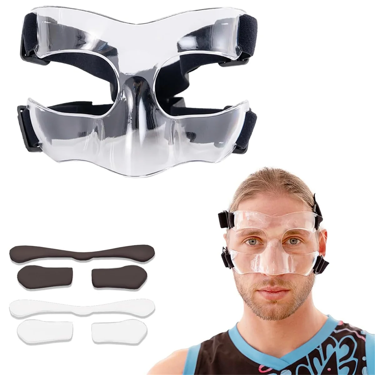 Sports Face Guard, Nose Guard for Broken Nose, Basketball Football Softball Training Face Protect Shield, Clear Open