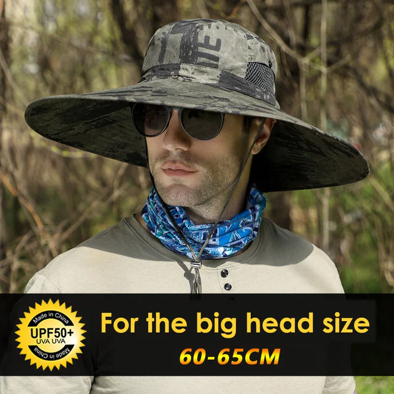 Plus Size 64cm Panama Hat Men\'s Summer Outdoor Visor Hat  for Fat Man Fisherman\'s Hat Camouflage Camping Fishing Bucket Hat Male