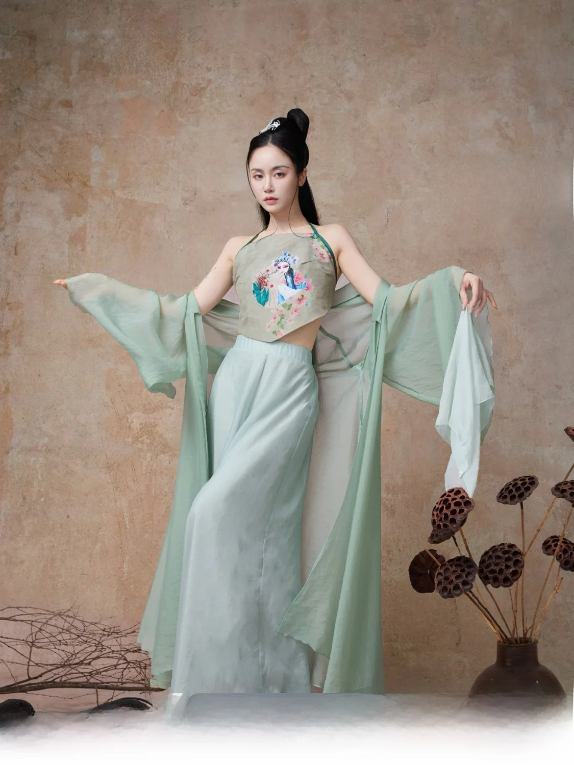 

Костюм для восточных танцев Rourui Qinui Print Belly Dance Costume Ele Long Sve Classical Dance Performance Clothing Drifting Women's...