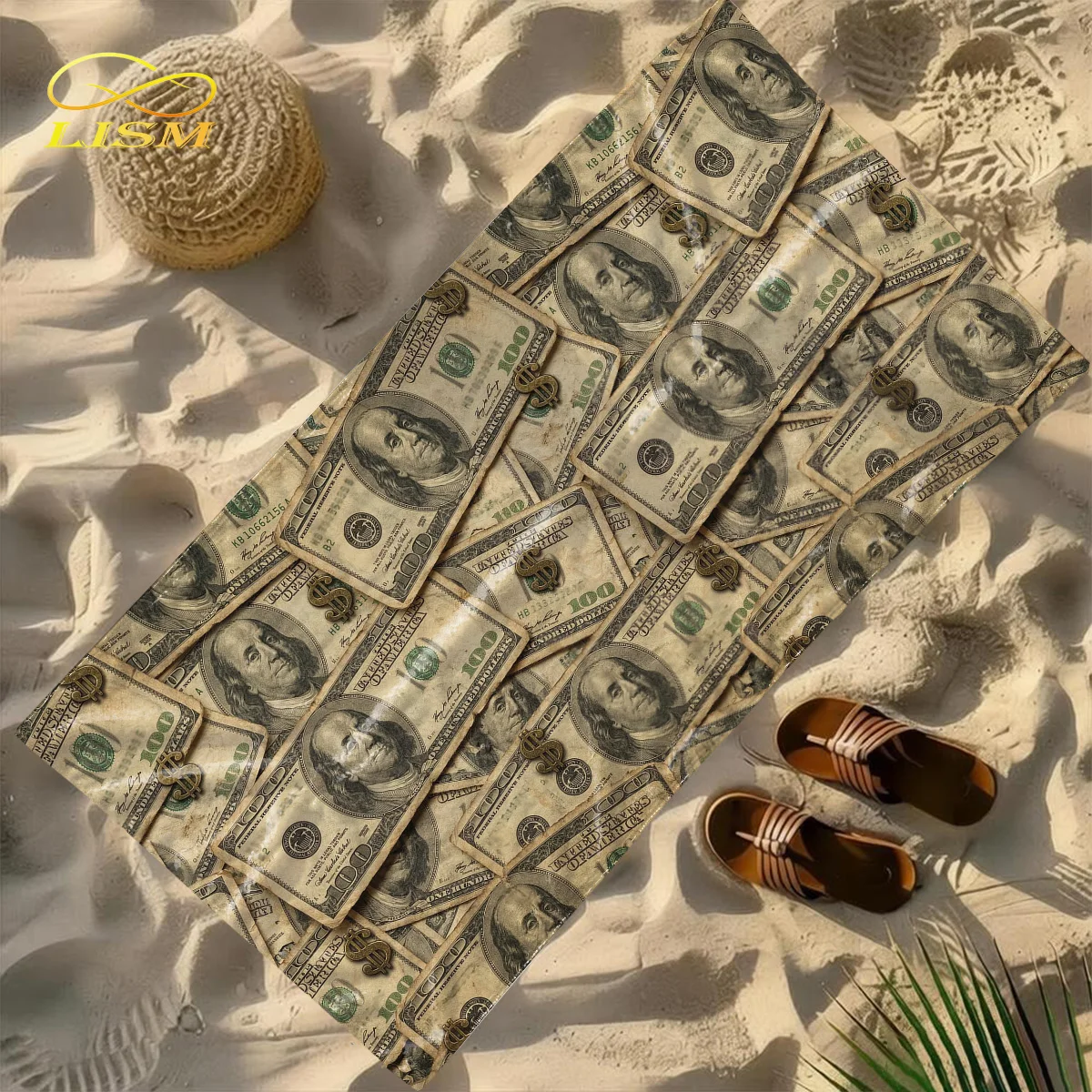 

LISM Dollar Print Beach Towel, 100 Dollar Bill Pattern Quick - Dry Towel for Vacation Pool Beach
