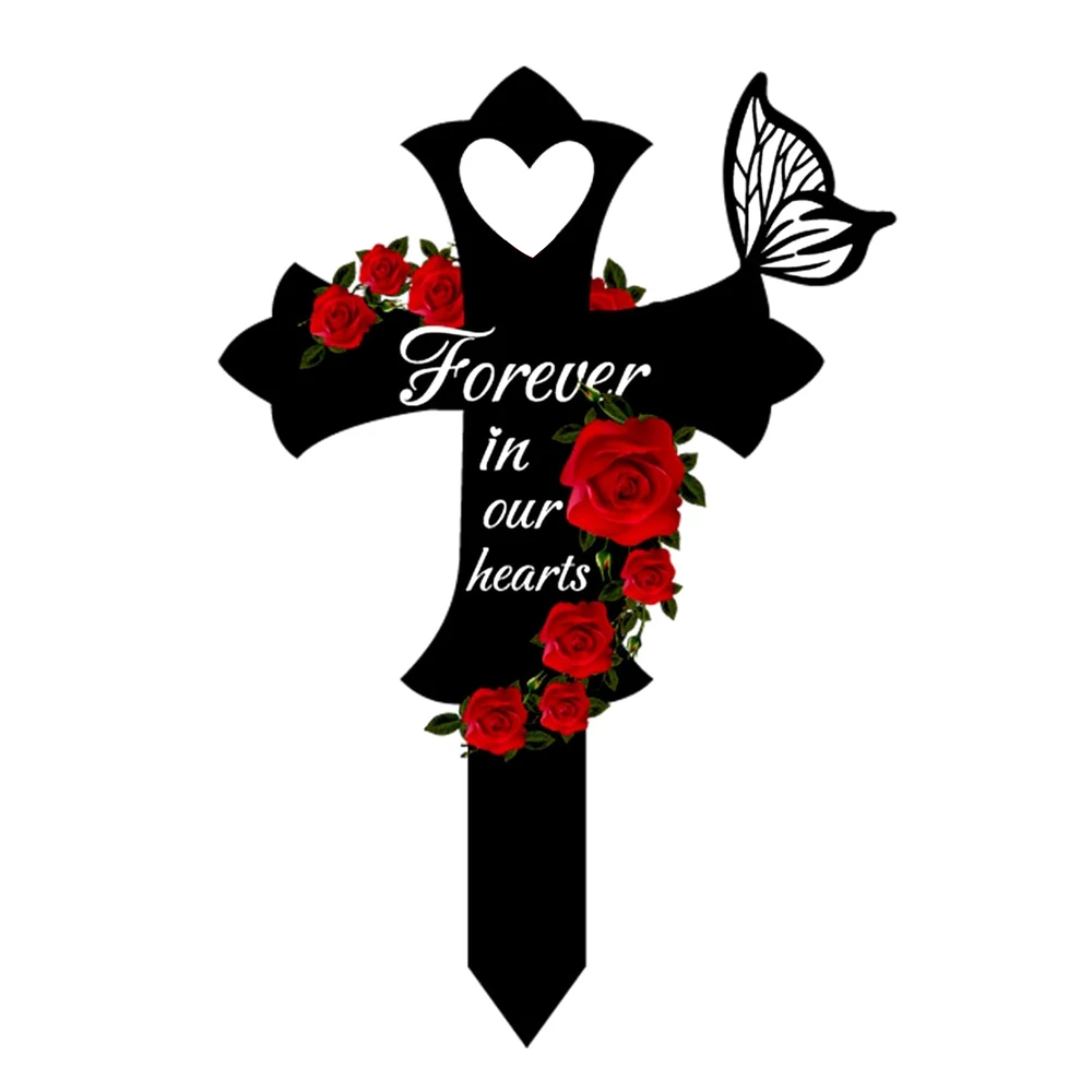 1 قطعة علامة القبر الكلب الأكريليك الأسود الصليب الحب العميق مقاوم للماء Colorfast ديكور الحيوانات الأليفة فقدان حصة للكلاب القطط التذكاري الصليب #6