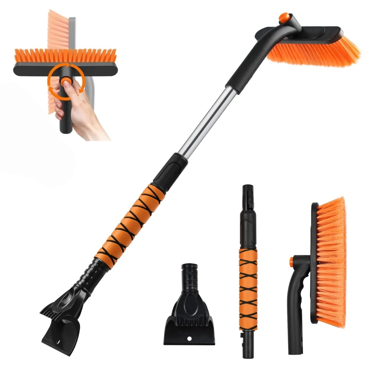2 in 1 Extendable Car Windshield Snow Brush and Ice Scraper,Auto Snow Brush Ice Scraper with 360° Pivoting Brush Head