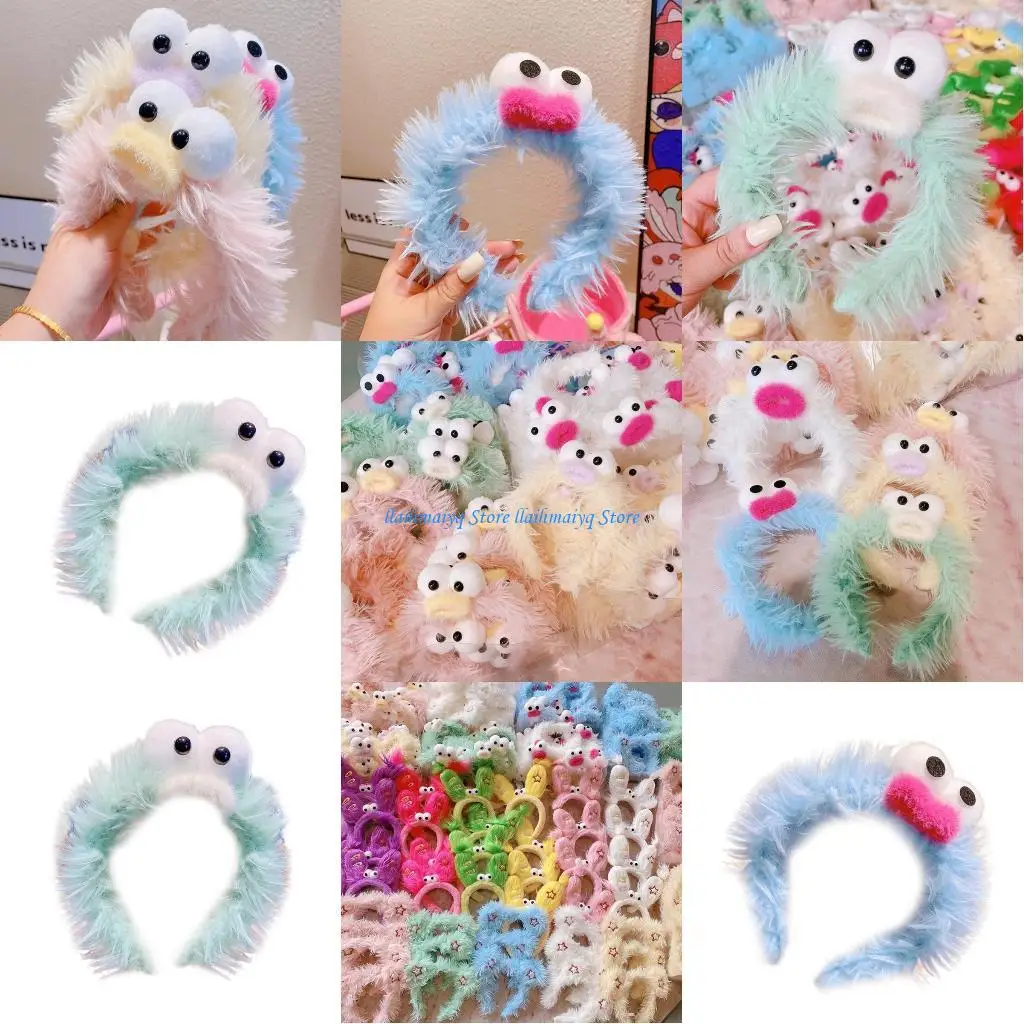 

573B Women Make Up Hairhoop Cartoon Plush Hairband Funny Furry Headhoop Costume Headdress Adult Girls Face Washing Headband