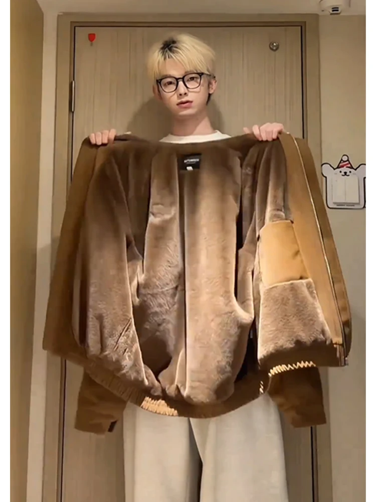 

Мужская утепленная кожаная куртка на флисовой подкладке, зимнее пальто, морозостойкая, с хлопковым наполнителем, в американском стиле, верхняя одежда для подростков