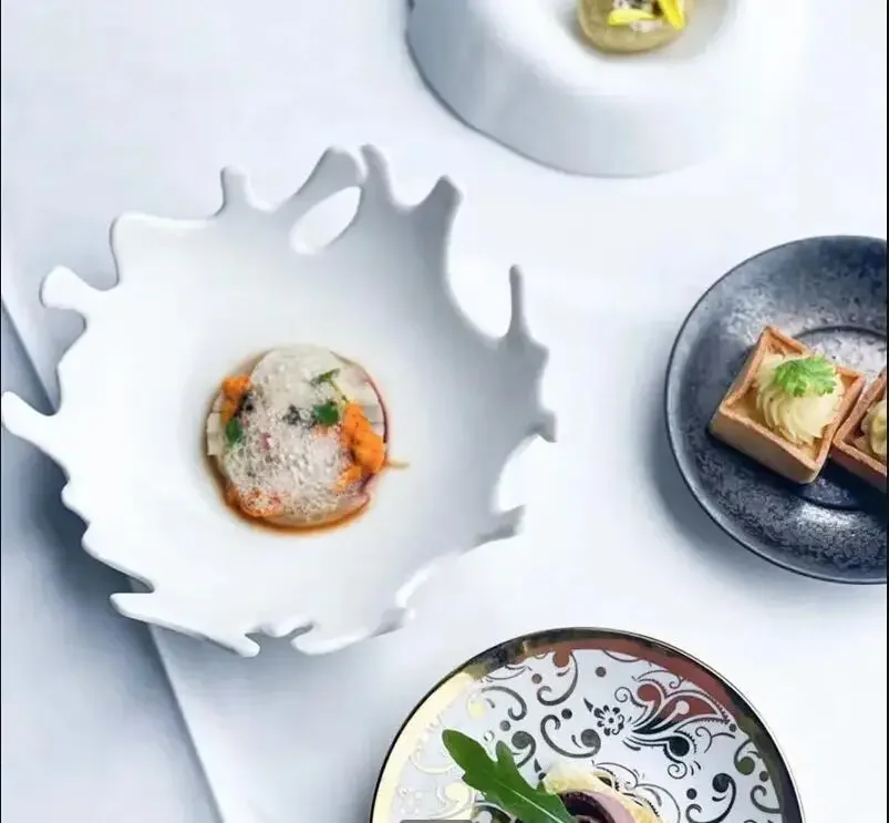 

Pure White Coral Plate Restaurant Fruit Salad Dessert Dishes Decorative Home Kitchen Irregular Ceramic Tableware