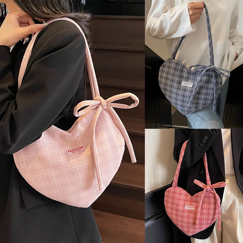 

Корейская модная женская сумка Y2K, большая вместительная сумка на плечо для подмышек, сумка через плечо в форме сердца, коробка для хранения косметики, декор