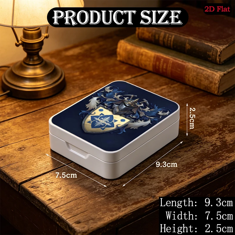 Knight’s Heraldic Shield Emblem Theme UV Printed Metal Flip Top Tin Box, Custom Photo Square Tinplate Box, Desktop Organizer
