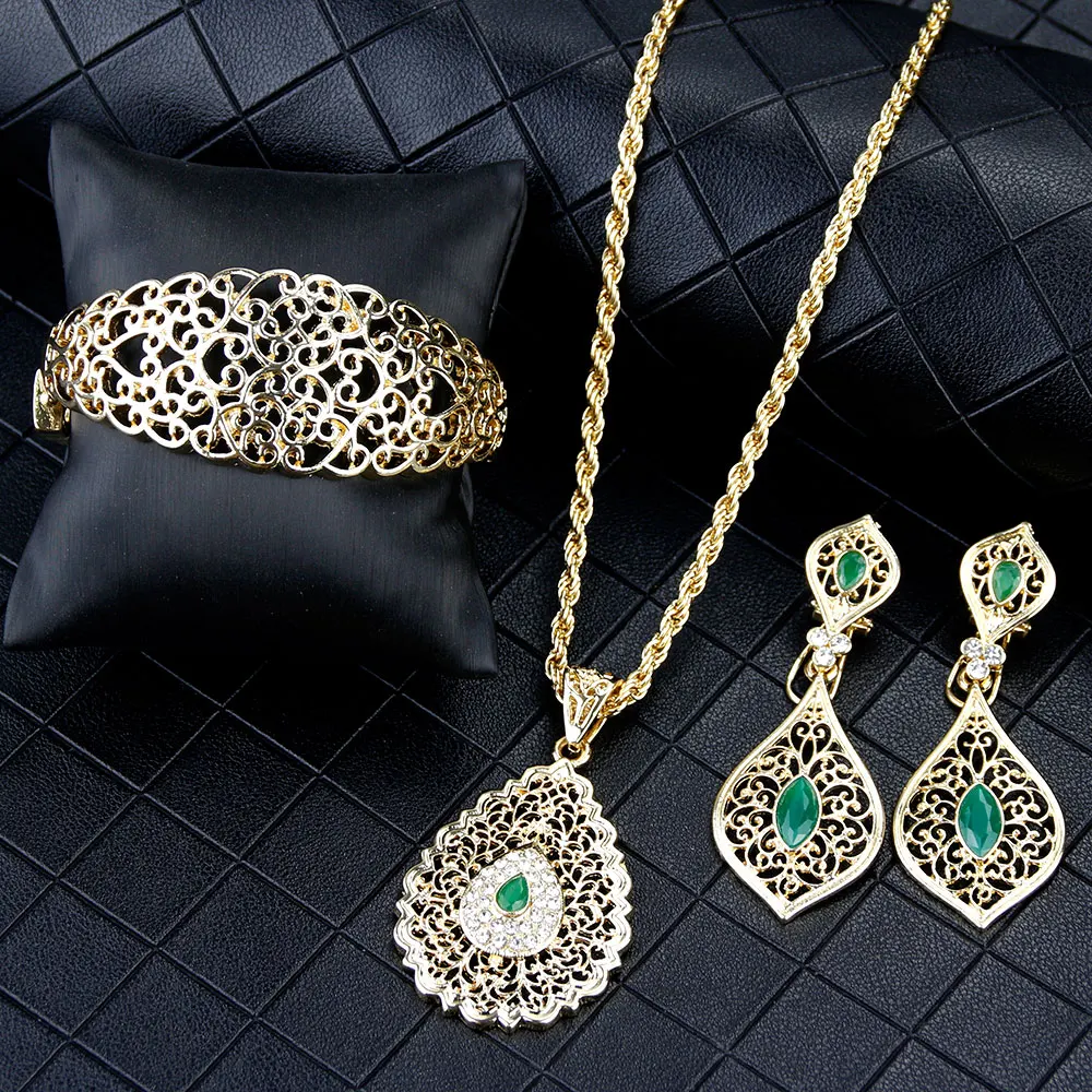 Neovisson Fashion Style Wedding Jewelry Sets Women Earring Necklace Cuff Bracelet Bangle Algeria Gold Color Bride Gift