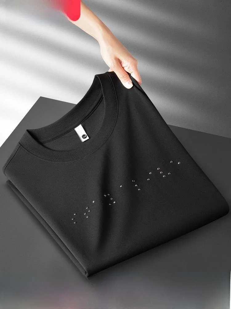 

Men's ort Sve T-irt Satin Cotton round Ne f Sve Rivet Design Casual Comfortable Loose Fit Summer New Sle