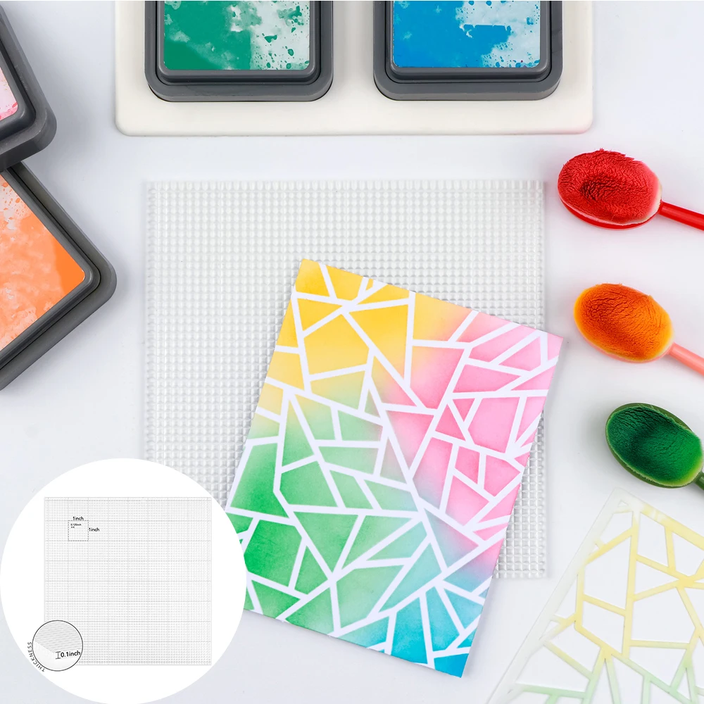 

0.1Inch Thickness Low Tack Sticky Mat with Etched Grid for Stamp Ink Blending Diy Project Clear Photopolymer Craft Low Tacky Mat