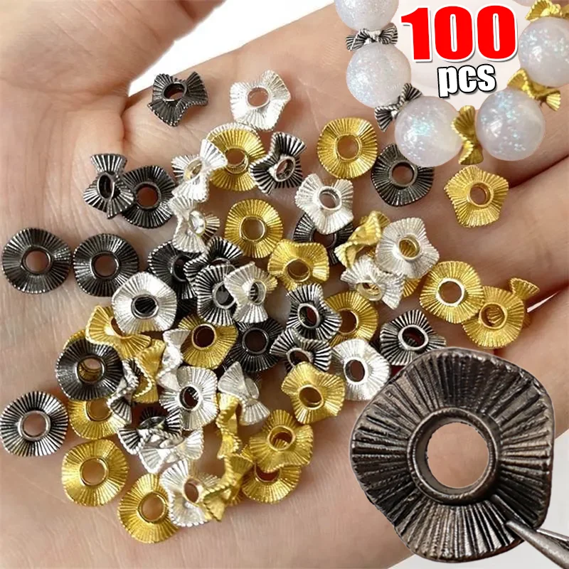 

Retro Niche Baroque Spacer Beads Jewelry Accessories Alloy Flat Round Wave Bead Spacer DIY Beaded Bracelet Necklace Accessories