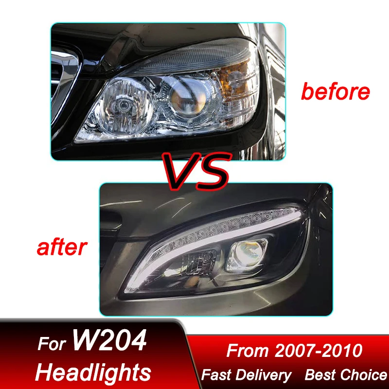 Car Headlights For Mercedes-Benz C class W204 2007-2010 new style full LED Auto Headlamp Assembly Projector Lens Accessories Kit