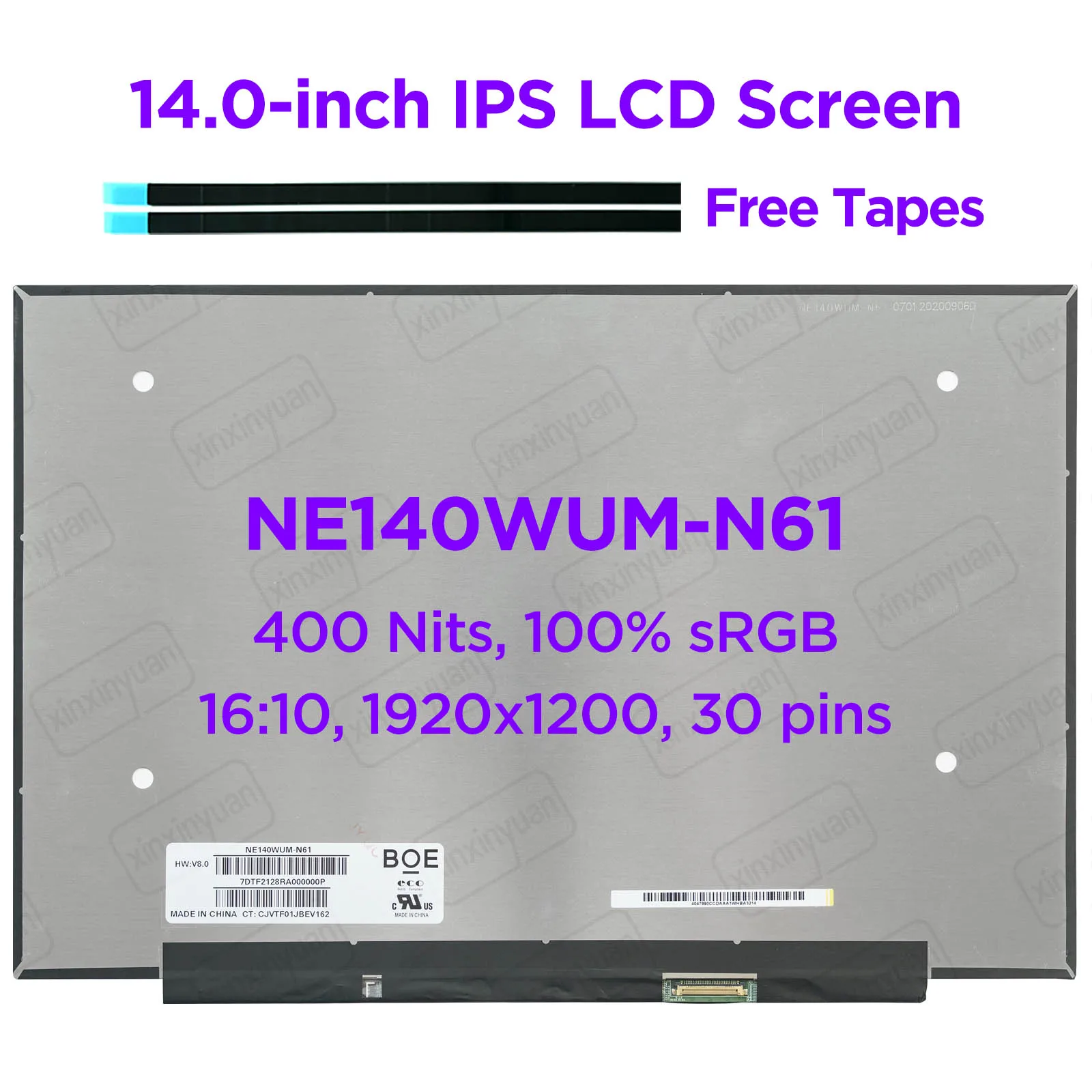 

14.0 Inch Laptop Slim LCD Screen NE140WUM-N61 IPS Display Panel 400nits 100% sRGB Replacement 1920x1200 30pins eDP