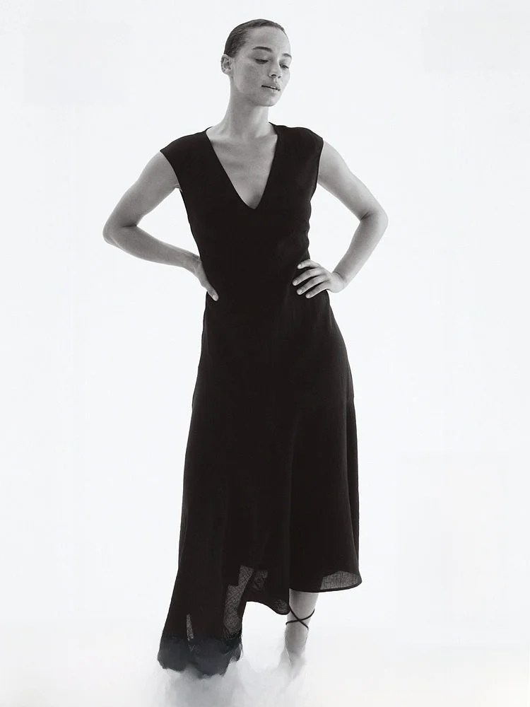 

H&M Women's Satin Faion Commute Deep V-ne ort Dr Casual Sle Pure Color Slim Fit Midi Dr Comfortable Wear