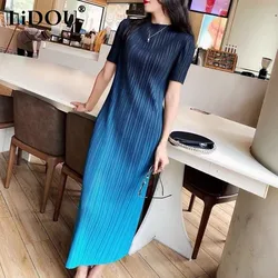 Dress Women New Spring Summer Short Sleeve Korean Style Office Lady A-line O Neck Pleated Pullovers Popularity Elegant Fashion