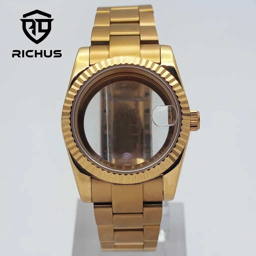 

RICHUS 36/39mm Rose Gold Watch Case With Brushed Strap Fit NH35 NH36 Miyota8215-DG ETA2824 PT5000 Movement Watch Accessories
