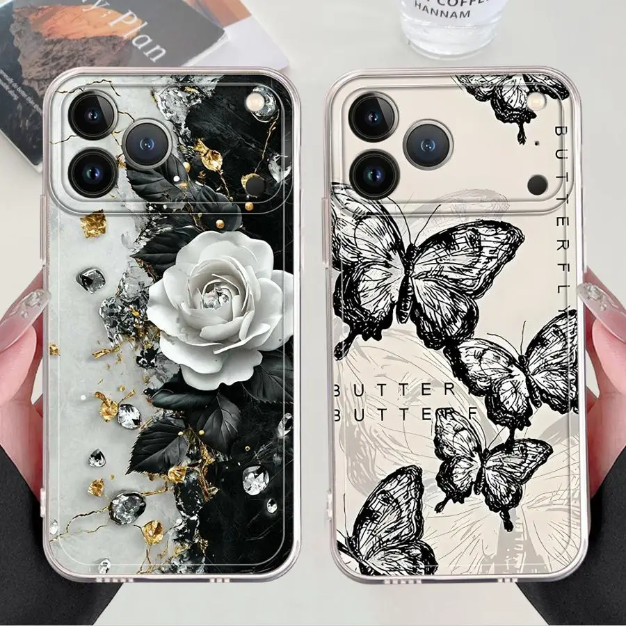 เคสโทรศัพท์ลายผีเสื้อสวยงาม สำหรับ iPhone 16e 12 Mini 16 15 14 Plus 7 8 XR 17 Air 13 12 11 Pro MAX