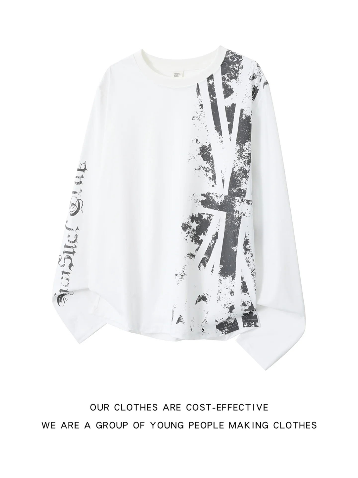 American Street Style Flag Print Long Sleeve T-Shirt round Neck Base Layer Visual Top for Men And Women Skin Friendly Breathable
