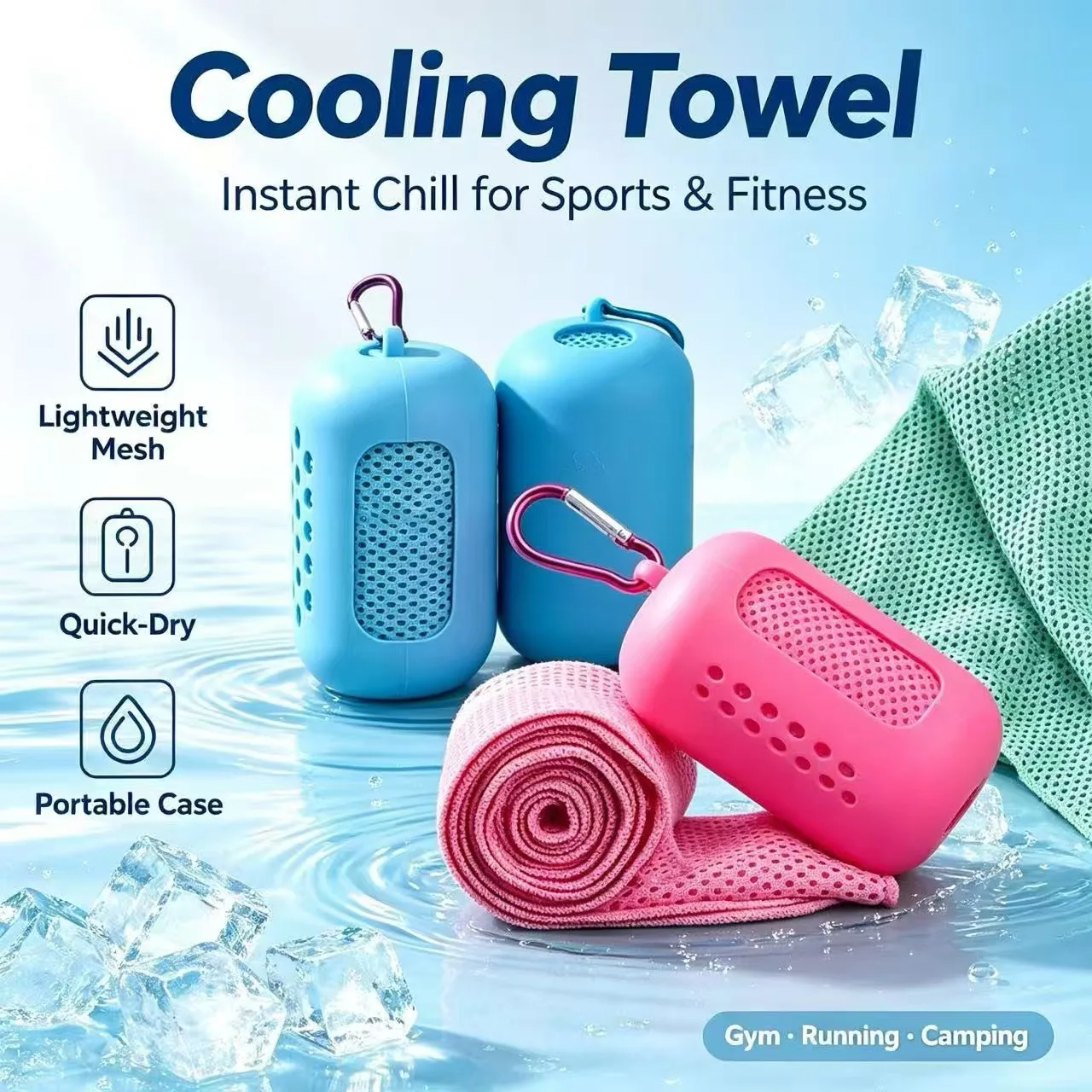 Outdoor Fitness Cooling Towel Sweat-Absorbing And Cooling Silicone-Covered Sports Towel for Hiking Bag