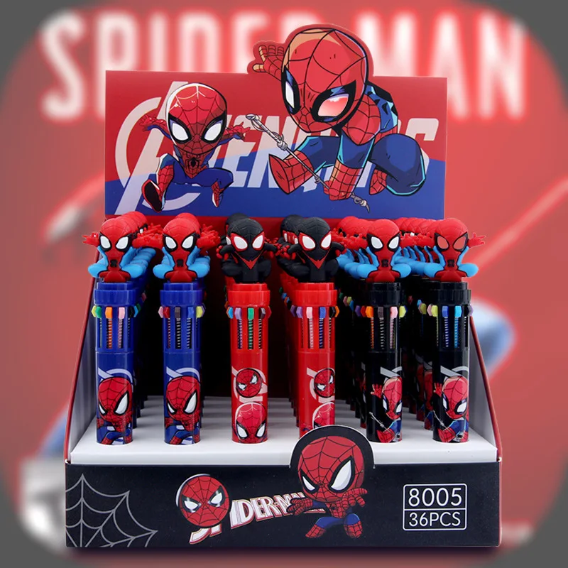 6/36pcs Disney Cartoon Doll 10 Colors Ballpoint Pen Marvel Spider-Man Anime Gel Pen Student Supplies Stationery Wholesale