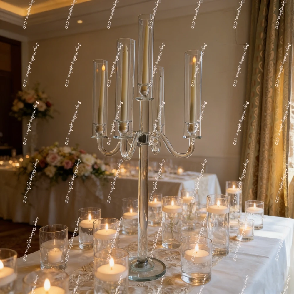 5/10pcs H120cm wedding ceremony props - glass crystal candlestick for hotel model room, home decoration item - glass candlestick