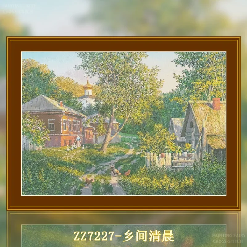 [ZZ7227-Country Morning] Stamped Cross Stitch Kit 14CT 16CT Pre Printed Canvas Cotton Threads DIY Embroidery for Home Wall Decor