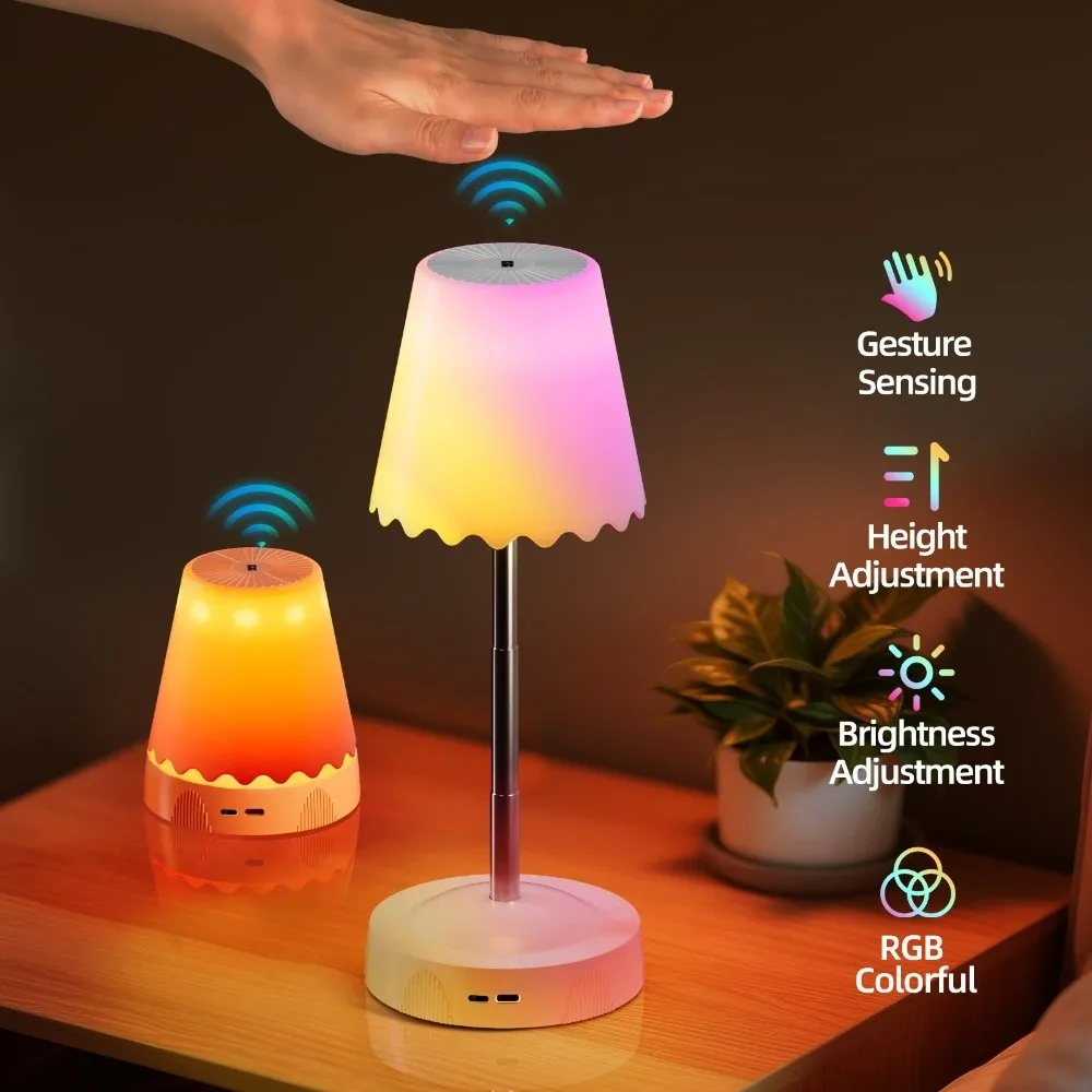 Rechargeable RGB LED Night Lamp Creative Adjustable Room Bedside Lamp Gesture Control Home Decor Atmosphere Light Birthday Gift