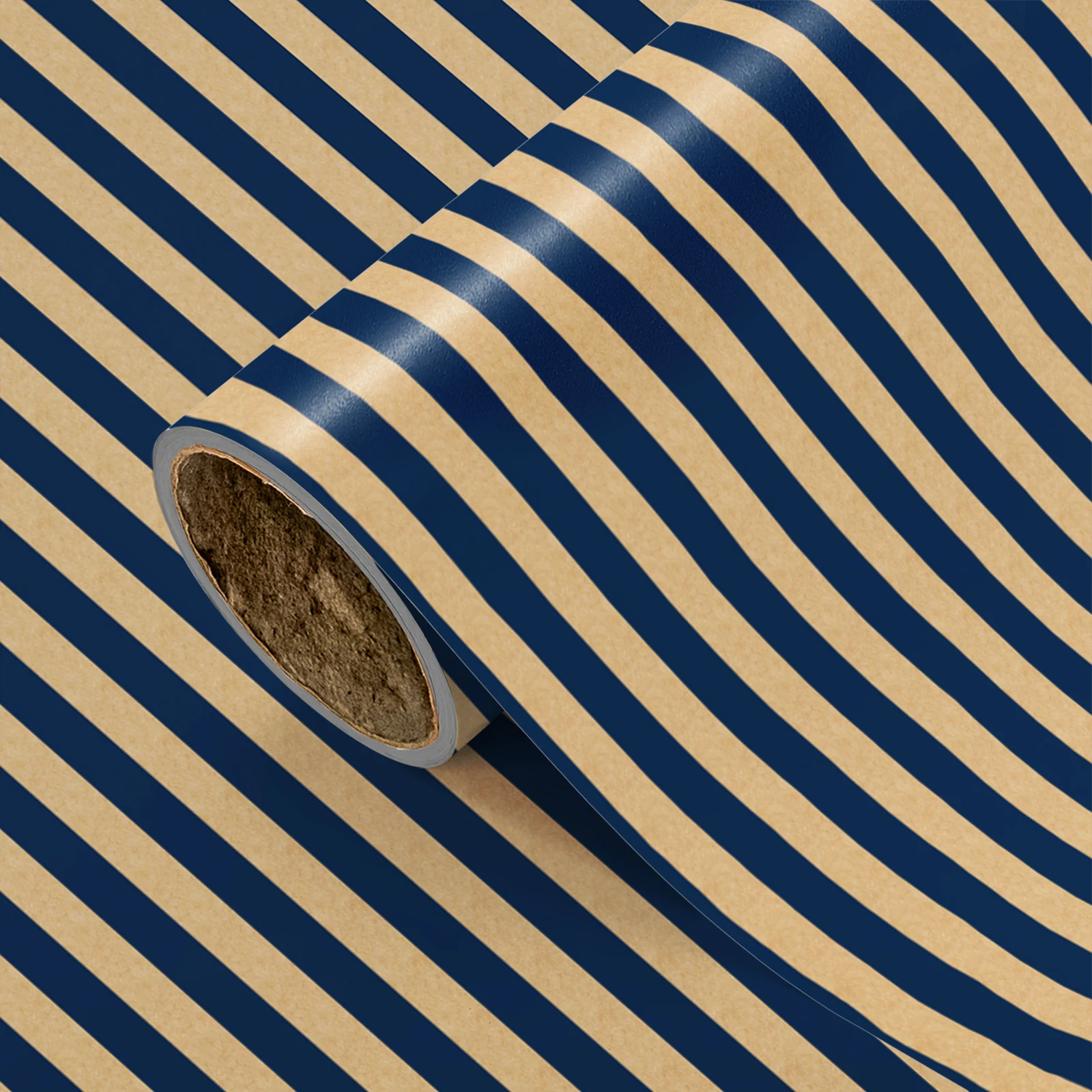 1 Rolle Blau-Braun Gestreiftes Kraftpapier Geschenkpapier |     Kraftpapier mit einem dunkelblauen und beigebraunen, diagonalen Streifenmuster, geeignet für die Verpackung von Geburtstagsgeschenken,