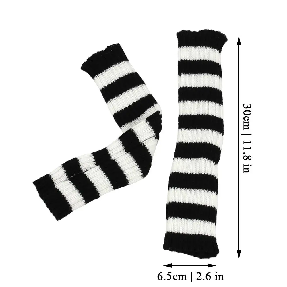 شتاء دافئ طويل الأكمام القوطية مخطط محبوك الصوفية الذراع أدفأ أصابع قفازات للنساء في الهواء الطلق جهاز تدفئة للذراع قفازات #5