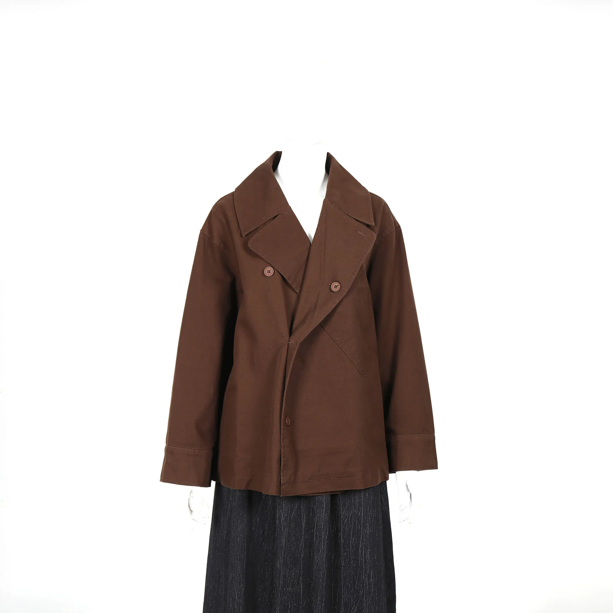 

Весна 2024, женская коричневая двубортная куртка с лацканами, свободный повседневный короткий плащ, модная офисная женская верхняя одежда